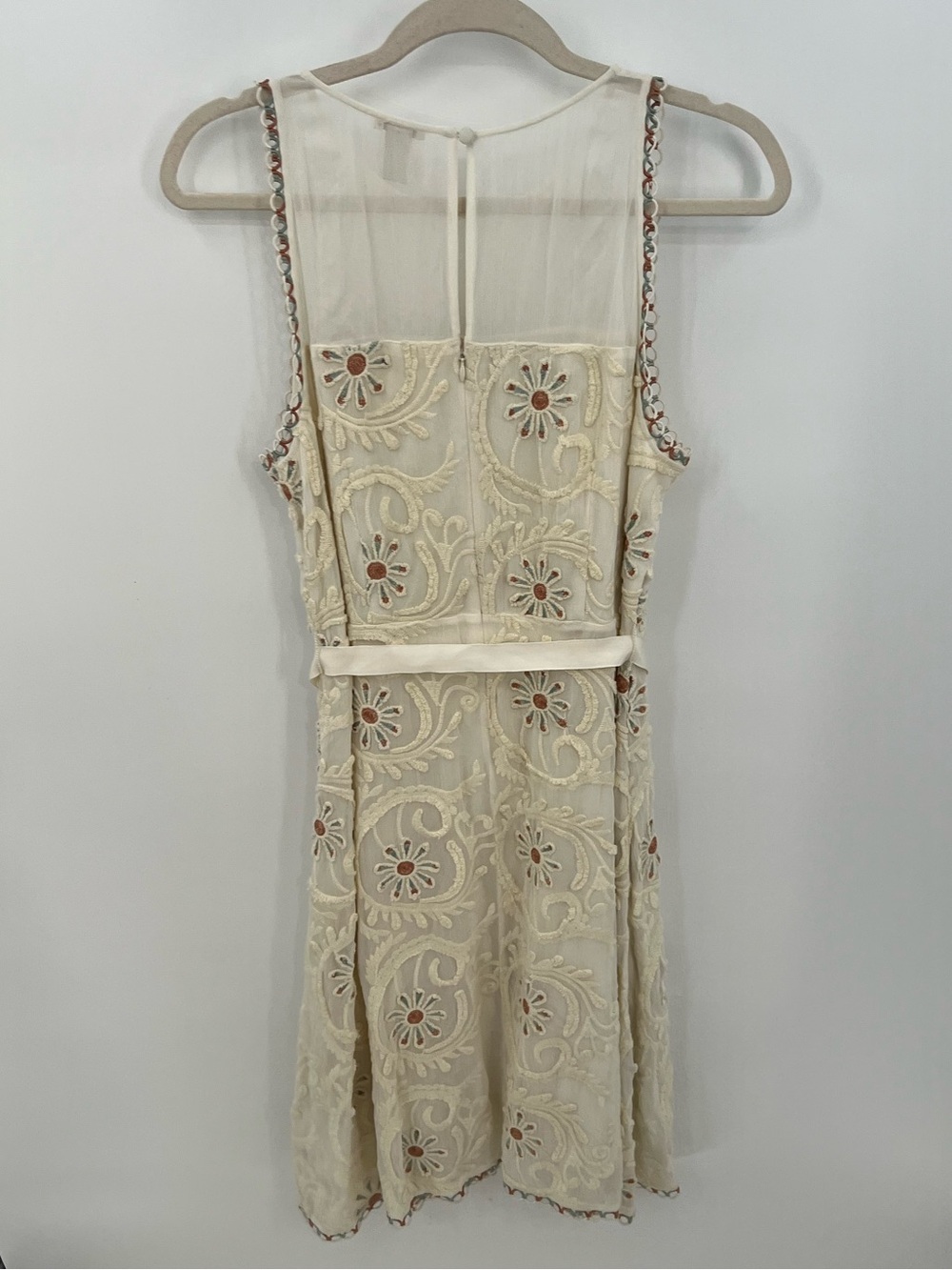 Sundance Cream Embroidered Midi Dress with Ribbon Tie - Picture 4 of 16